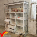 White Glass Front Antique Vintage Wooden Display Cabinet